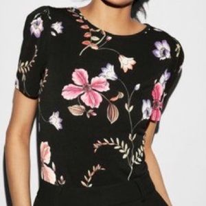 NWOT Express Blouse Black with Floral Detail Size S